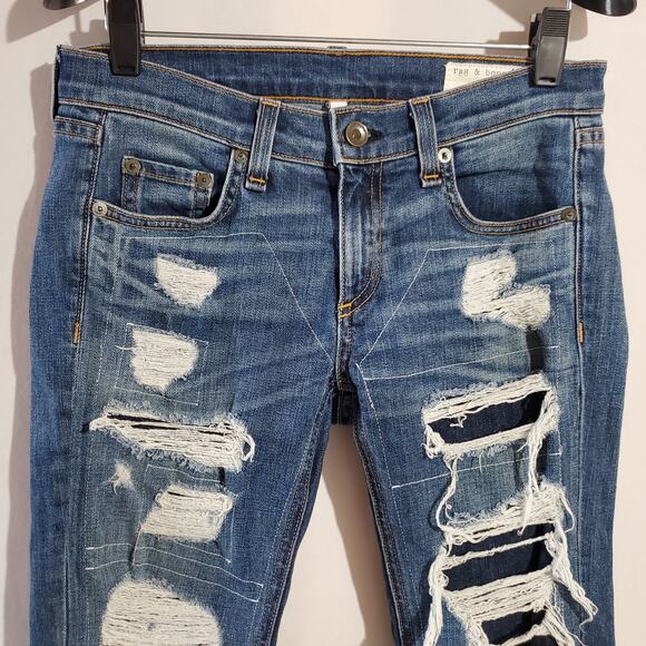 Rag & Bone Dre Distressed & Repaired Ada Brigade Boyfriend Jean Womens 25 Blue - Picture 5 of 12
